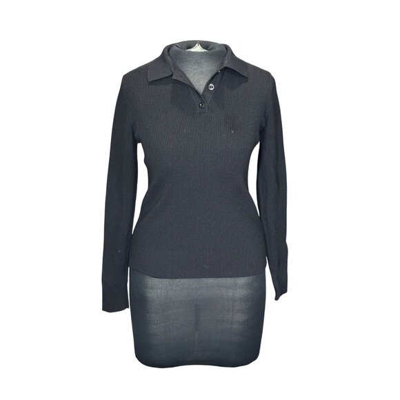 Ribbed Long Sleeve Polo Neck Sweater By Binj Basics M Viscose & Nylon Black - Picture 1 of 9
